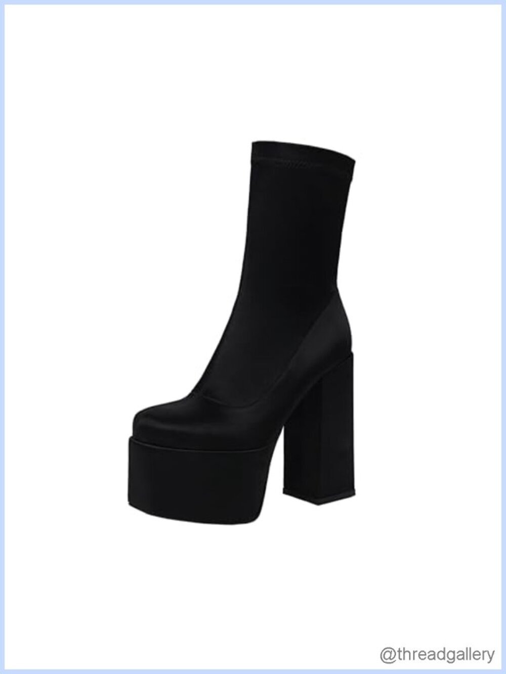 Satin Platform Ankle Boots Chunky Heel Mid-Calf Zipper